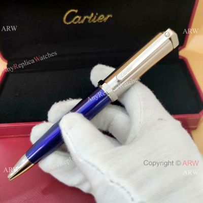 Cartier Santos-Dumont Blue and Silver Ballpoint pen AAA Replica